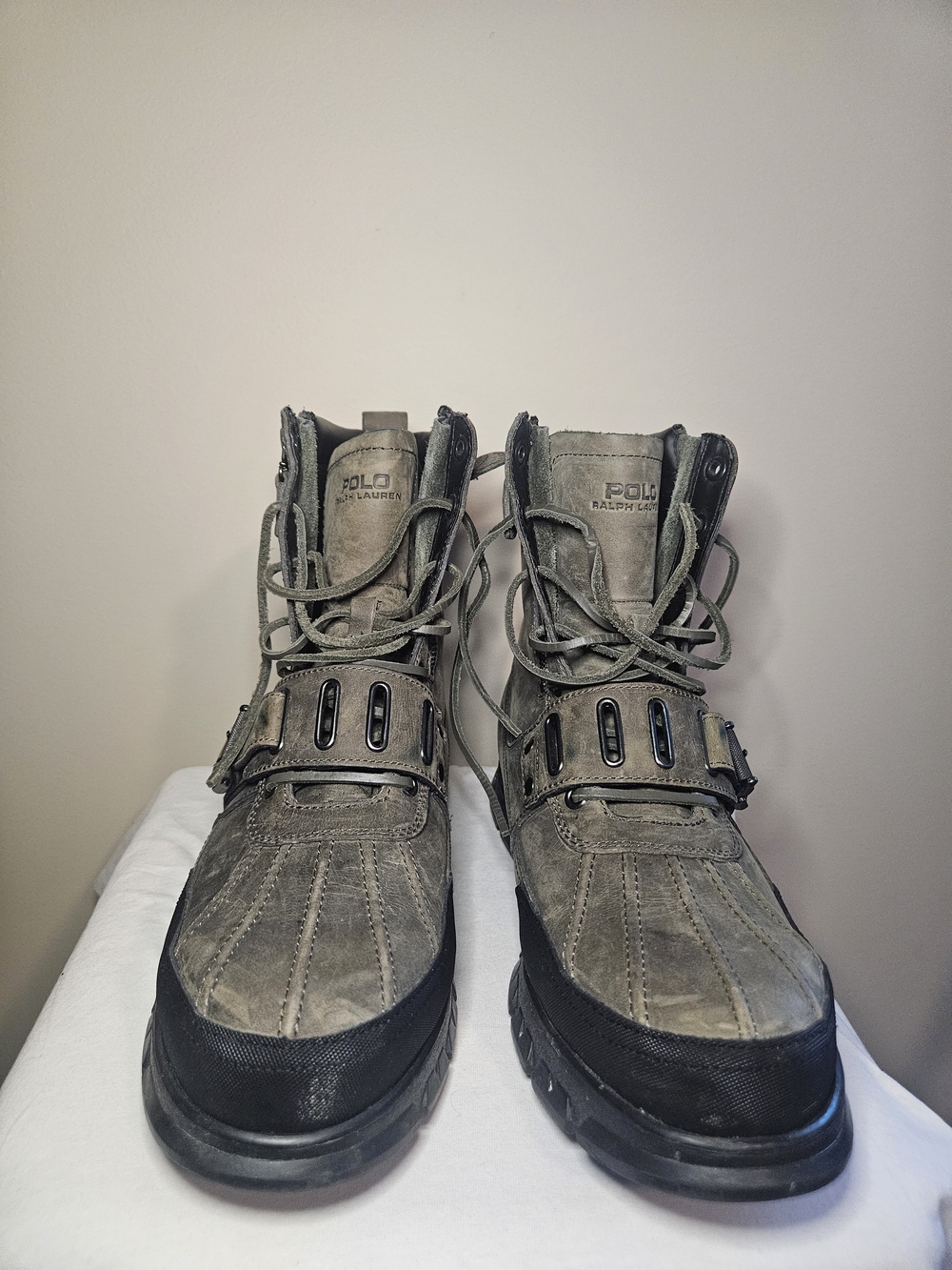 Polo by Ralph Lauren Men's Olive Gray Suede Lace-Up Strap Boots
